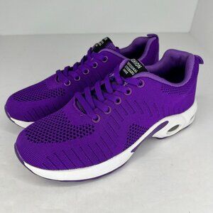Fashion Womens Purple White Lace Up Round Toe Mid Top Size 6 Athletic Shoes